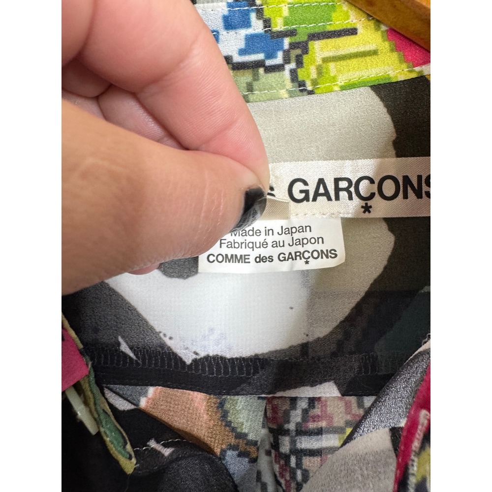 Comme des Garcons Ruffle Pixel Graphic Sheer Shirt Made in Japan Multicolor S - Picture 4 of 6